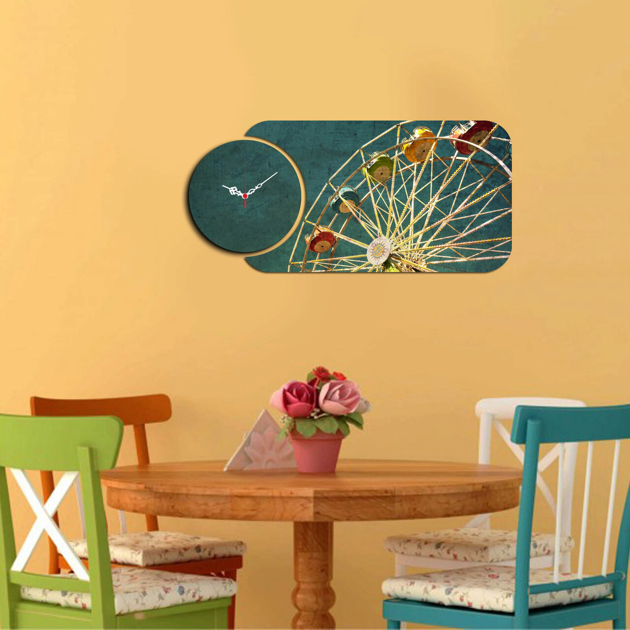 Ceas de perete, YMS-88, Dimensiune: 68 x 32 cm, Multicolor - imagine 3